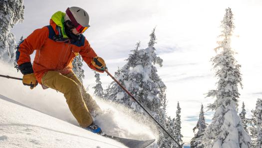 Powder skiing on a sunny day.